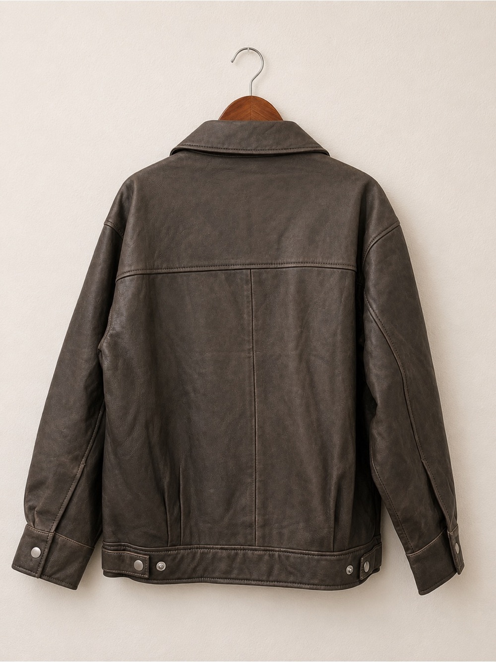 NWT Quince 100% Top Grain Leather Oversized Bomber Jacket Distressed Brown XS - Picture 2 of 4